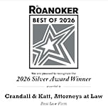 The Roanoker | Best of 2026 | 2026 Silver Award Winner awarded to Crandall & Katt, Attorneys at Law | Best Law Firm